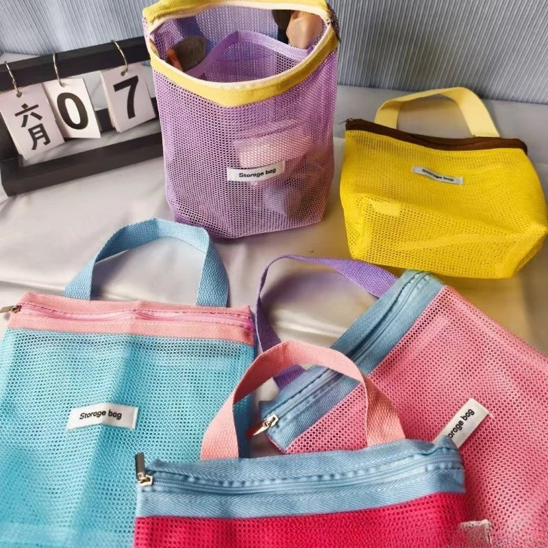 Macaron Color Makeup Organizer Breathable Wet Pack for Women Large Capacity Travel Toiletry Bag Mesh Beach Swimming Pouch