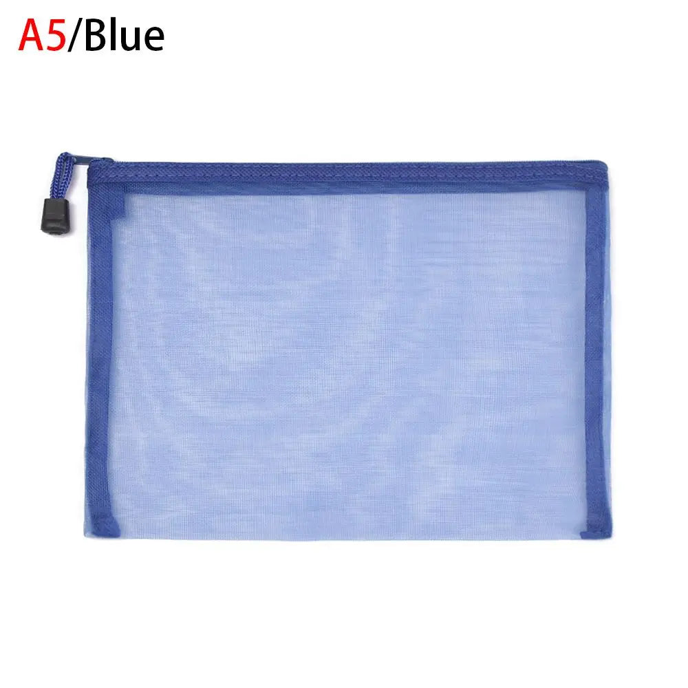 1pc Fashion Solid Color Makeup Cosmetic Handbags Coin Purse Transparent Grid Zipper Pencil Case Cosmetic Storage Mesh Pen Bag