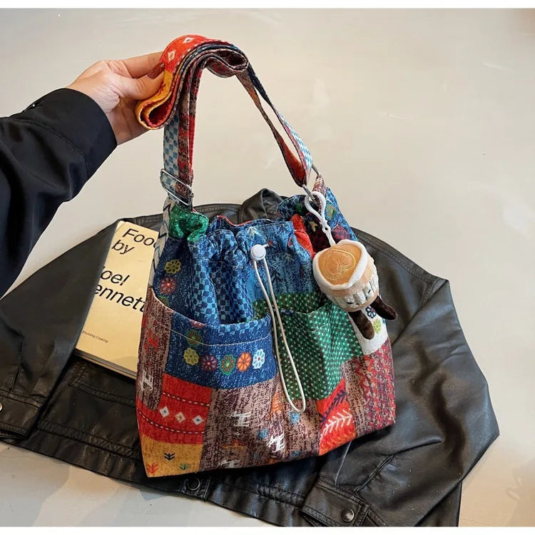Niche original retro contrasting ethnic style 2026 spring and summer new denim bag, single shoulder crossbody sail bag