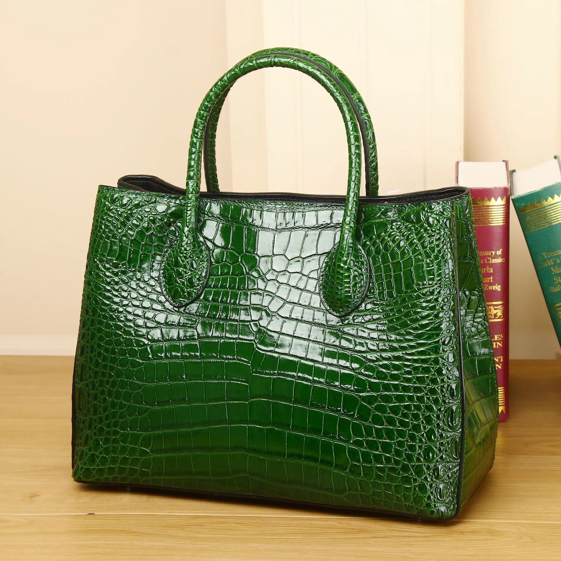 2026 New Crocodile Belly Pattern Women's Bag Large Capacity First Layer Cowhide Handbag Shoulder Crossbody Ladies Bag