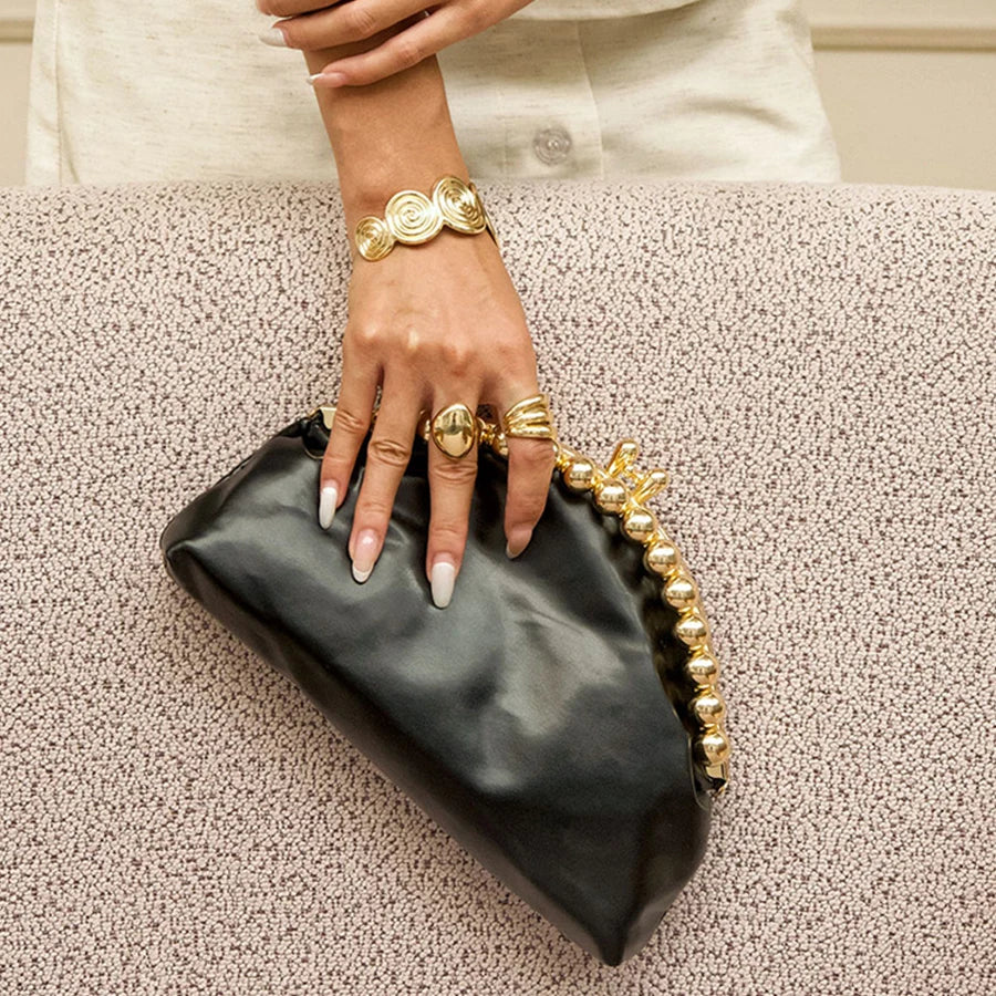 Women's beaded decorated evening bag pu leather clutch bag party dinner bag prom bag dress bag wedding chain shoulder bags bolsa