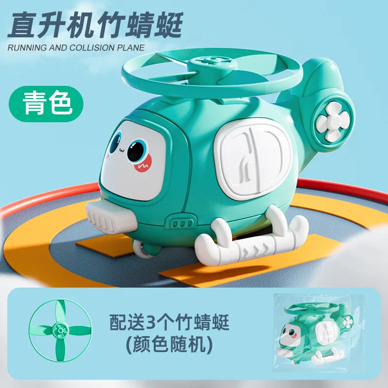 Shooting bamboo dragonfly airplane toy, inertia rebound car, boy collision frisbee car, helicopter toy