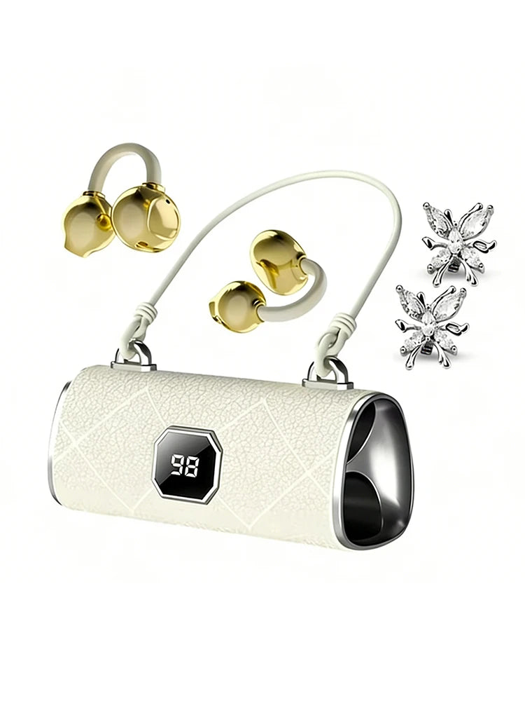 X22 Clip-On Wireless Bluetooth Headphones with Diamond Butterfly Ear Clips Noise-Canceling Headphones Type-C Charging For Gift