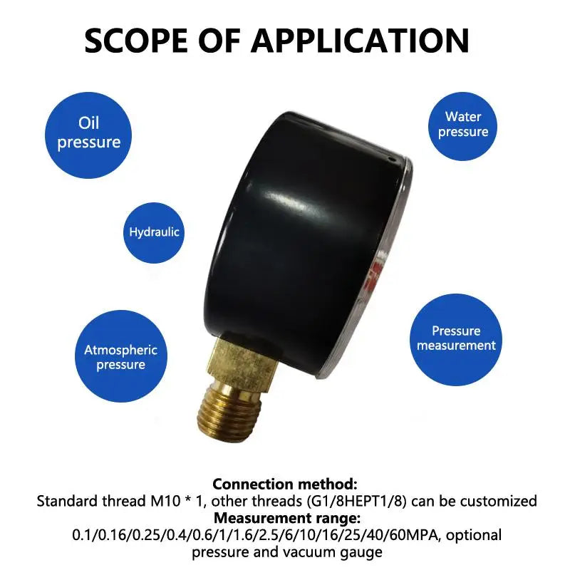 Radial Connection Pressure Gauge G1/4 Measuring Range 6Bar For Water Oil