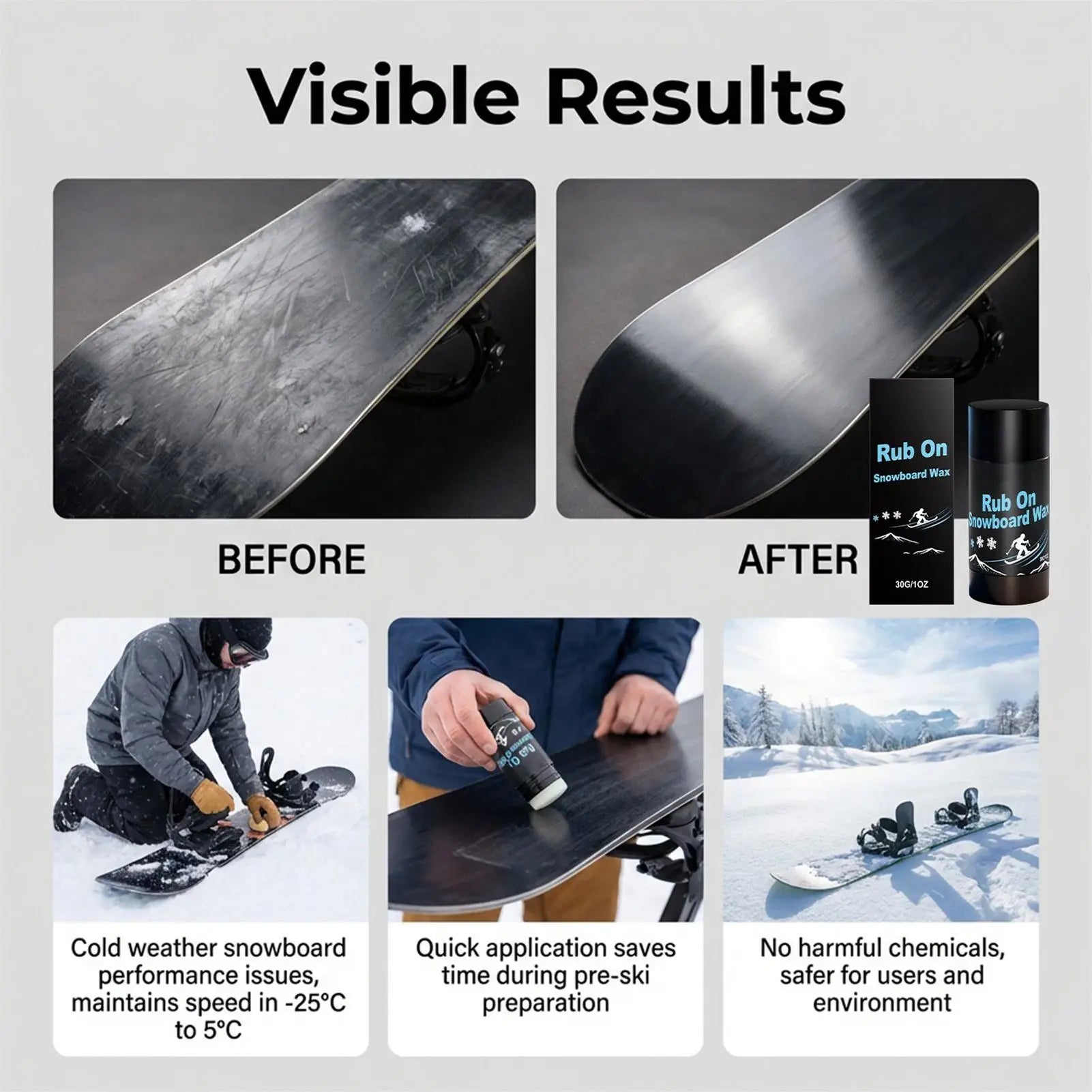 30g Rub-On Ski & Snowboard Wax Portable Easy to Use Friction Reducer for Indoor Outdoor Winter Sports Skiing Cross-Country