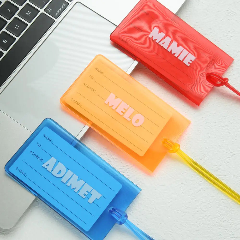 Custom Name Luggage Tag Personalized Name Fluorescent Pvc Luggage Tag Waterproof Transparent Suitcase Id Tag with Name Card