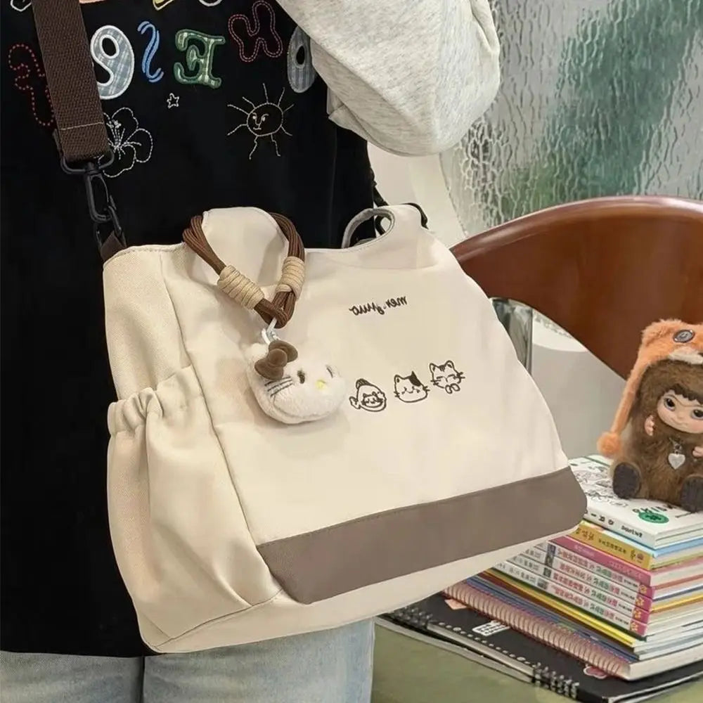 Large Capacity Tote Bag Canvas Material Zipper Closure Crossbody Bag Durable Construction Soft Cotton Strap Shoulder Bag