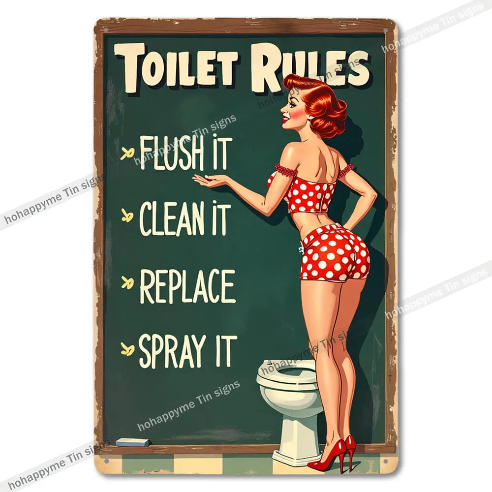 Retro Metal Tin Bathroom Signs Wall Decor for Home Restroom Vintage Toilet Humor Art Unique Gift Ideas