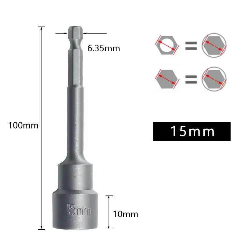 Magnetic Impact Nut Screwdrive Socket Set Metric Grade Nut  Driver Drill Bit Set 6.35mm Hex Shank 100mm Drill Bits Adapter Tools