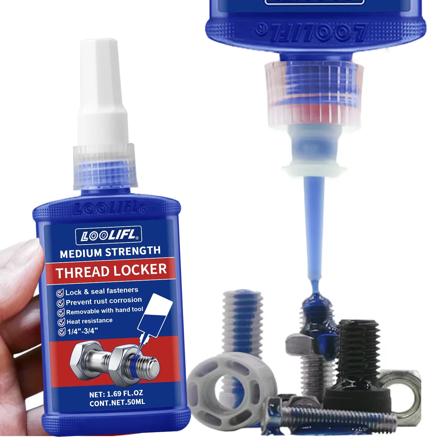 Threadlocker, Fast-Drying, Medium-Strength Screw Locking Agent, Anaerobic Adhesive, Anti-Loosening Screw Glue, Nut and Screw Fastening Adhesive, Removable