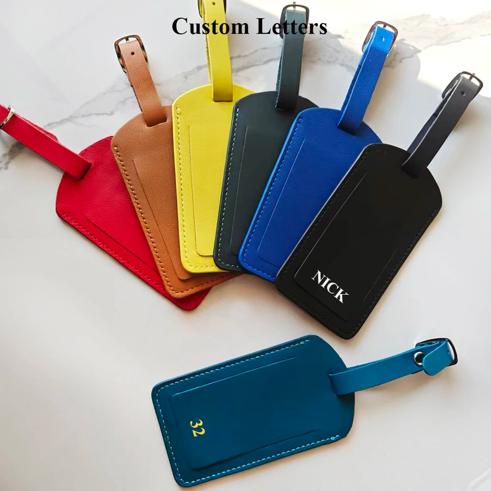 Customizable Name Leather Suitcase Tag Luxury Genuine Leahter Female Travel Accessories Persoanlized Letters Men Luggage Label