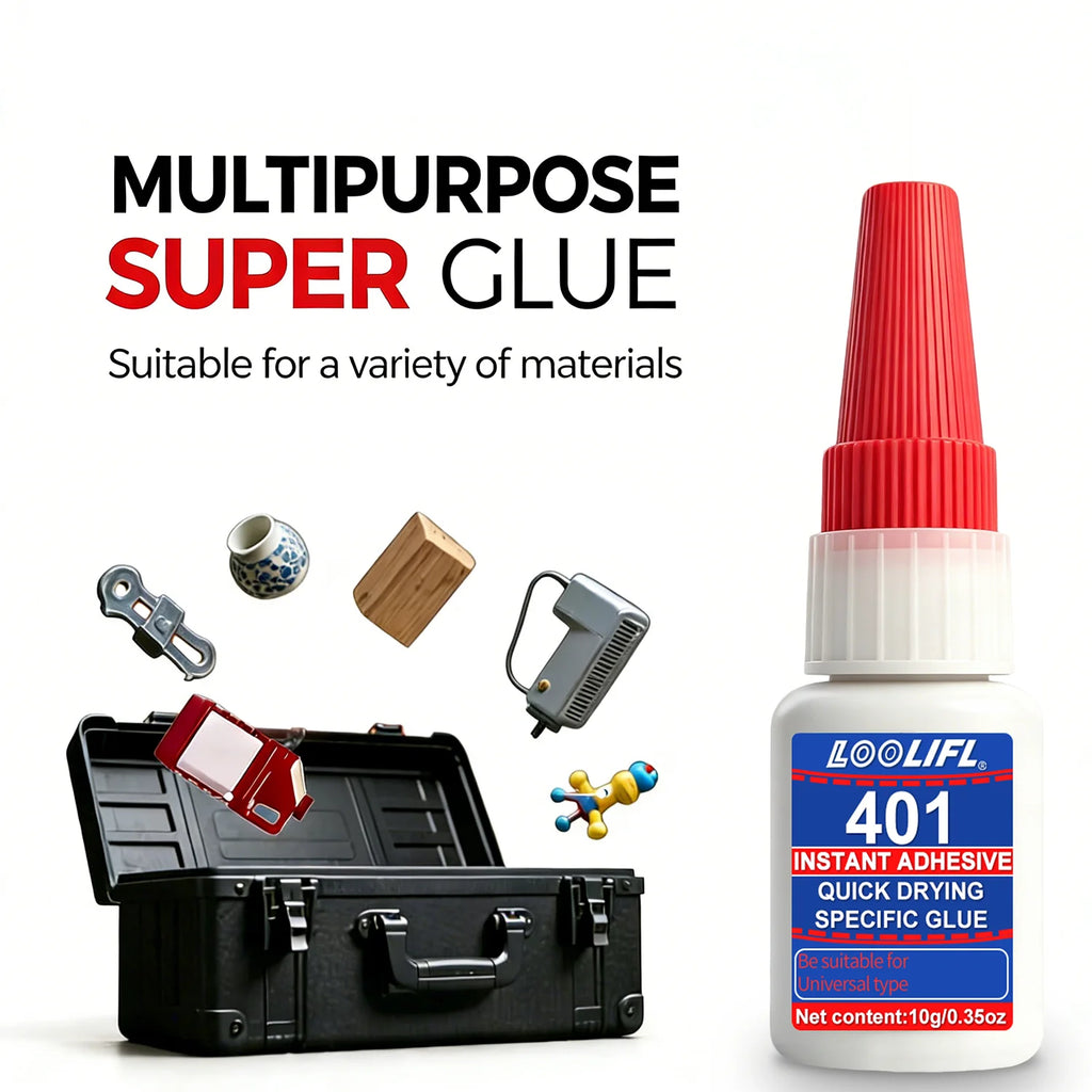 Loolifl 401 Instant Adhesive 10g 1-7Pcs Super Glue Fast Dry Cyanoacrylate Glue Universal Strong Bond for Metal Plastic Ceramic