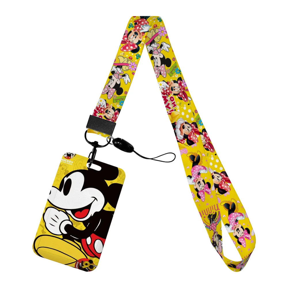 Disney Yellow Series Mickey Minnie Card Holder Work Permit Name Badge with Keychains Student Id Card Lanyard Holder Accessories