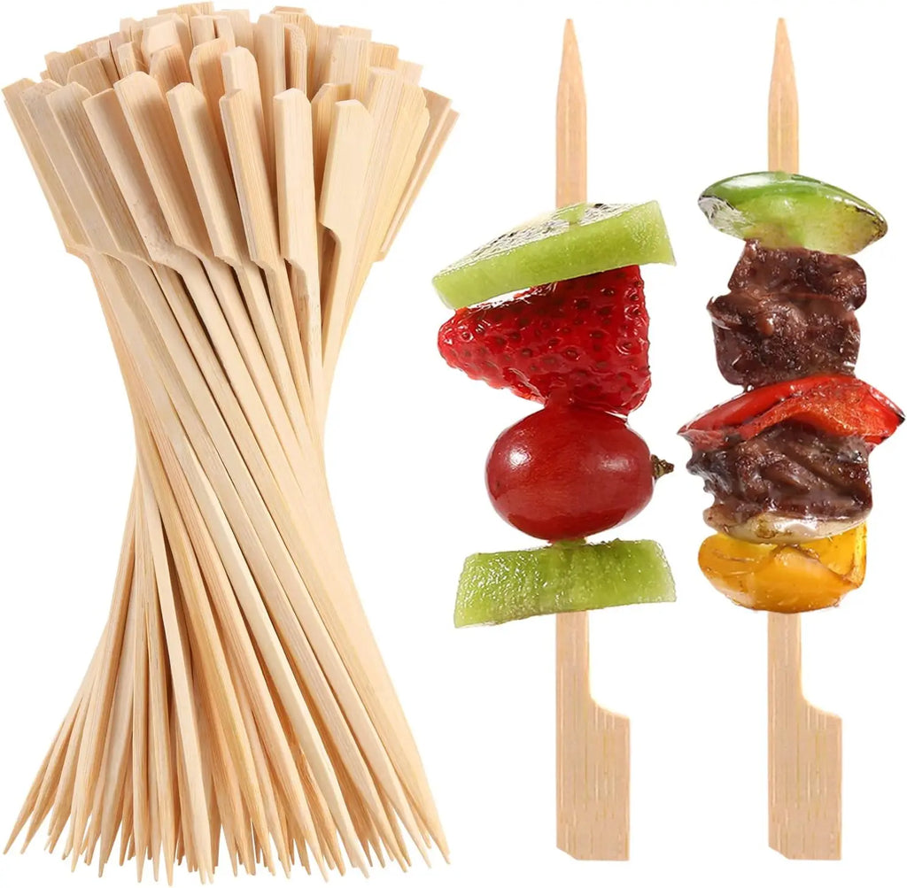 50/100pcs Bamboo Skewers Cocktail Picks for Appetizers Wooden 4.7 IN Sandwich Hamburger Skewers Disposable Fruits BBQ Food Forks
