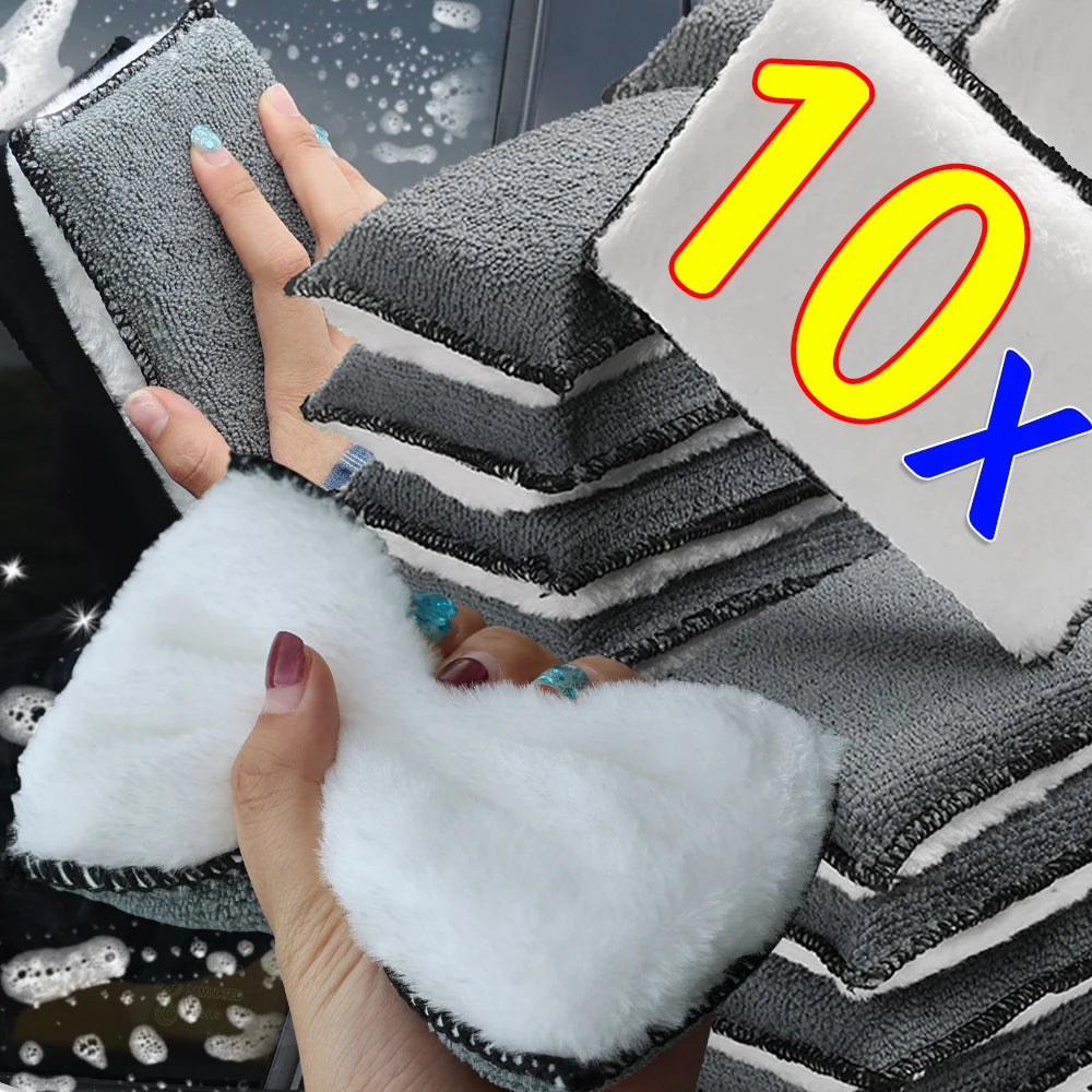 Dual-Sided Microfiber Car Wash Sponge Wipe Leather Gentle Scrubbing Pad Auto Interior Body Stain Removal Cleaning Polishing Tool