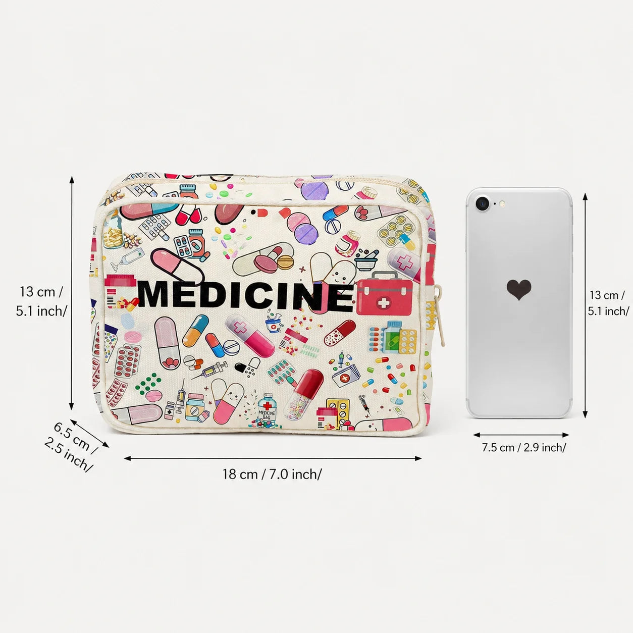 Portable Medicine Bag, Cute Pill Print Large Capacity First Aid Organizer Case for Women, Travel, Home, Camping & Emergency