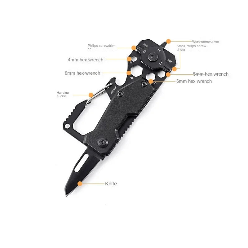 Portable Outdoor Multifunction Folding Knife High Hardness EDC Tool with Key Ring Can Opener and Ruler for Camping Hiking