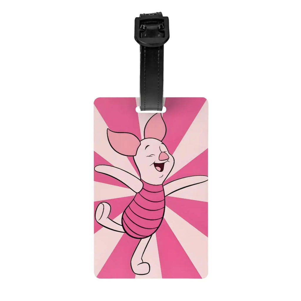 Custom Happy P-Piglets Anime Big Movie Luggage Tag With Name Card Privacy Cover ID Label for Travel Bag Suitcase