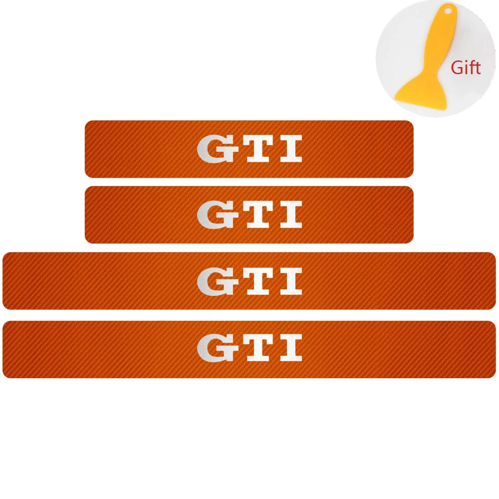4Pcs Car Door Carbon Fiber Sill Scuff Plate Decoration Sticker For Volkswagen GTI Golf Caddy Passat CC Lavida Sagitar Scirocco