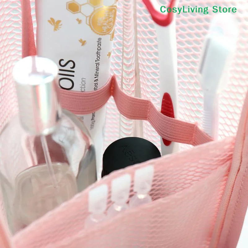 [CL]Large Capacity PVC Cosmetic Bag Waterproof Space Saving Toothbrush Toiletry Pouch Zipper Closure Vertical Design[CL]