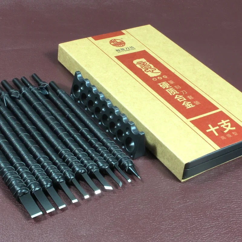 3/8/10 Pcs Tungsten Steel Stone Engraving Kit Professional Chisel Wood Seal stone Carving Cutting Blade Hand Tool Set