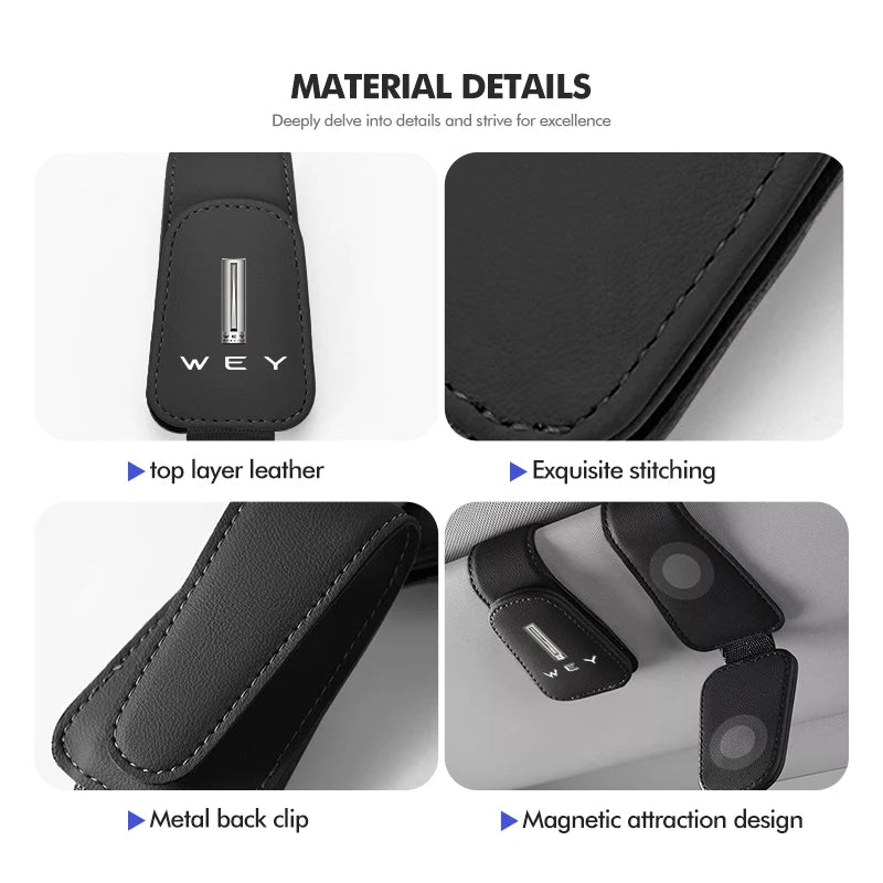 For WEY Car Visor Glasses Clip Leather Hidden Card Slot Organizer Tank 300 VV6 VV5 VV7 GT Mocha Splash Guard Mudguards