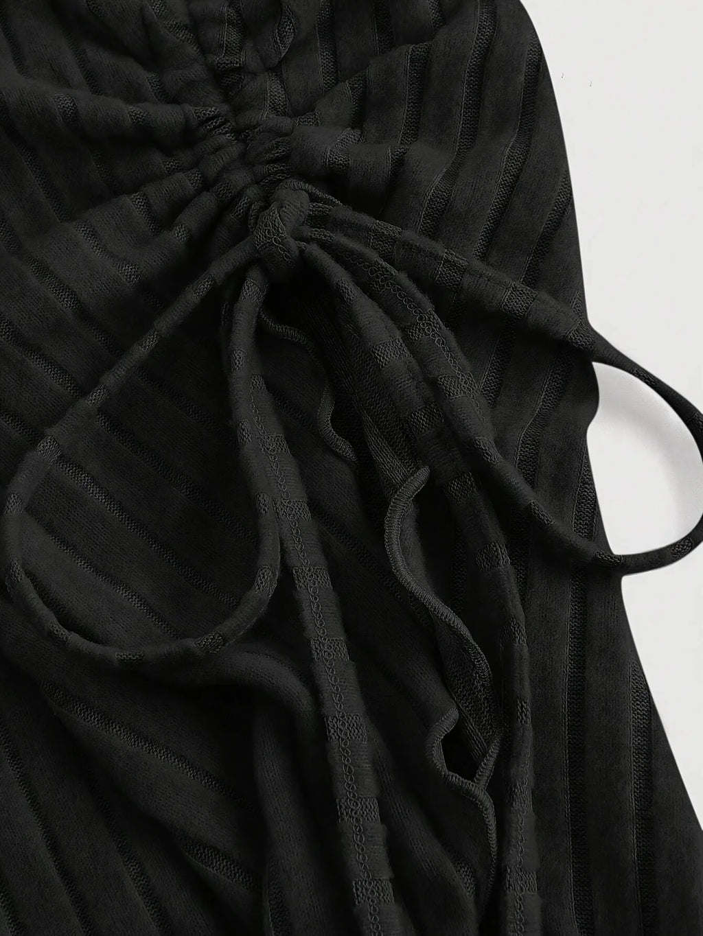 Women's V-neck plain-color drawstring casual comfortable large-size T-shirt