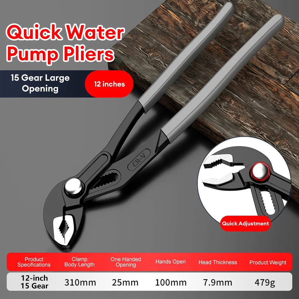 Water Pump Pliers Quick-Release Plumbing Pliers Adjustable Water Pipe Clamp Pliers Household Sink Spanner Hand Tools