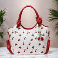 PU Leather Bucket Cherry Printed Crossbody Bag for Women Trendy Top-handle Bag Stylish Small Tote Handbag with Adjustable Strap