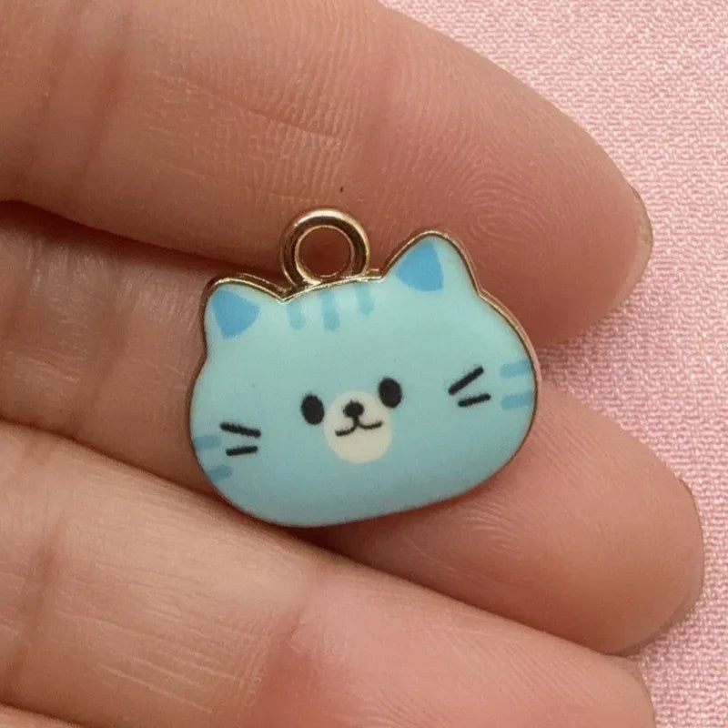 12pcs Printed Cat Head Alloy Drip Oil Pendant, DIY Jewelry Making Earrings, Keychains, Accessories
