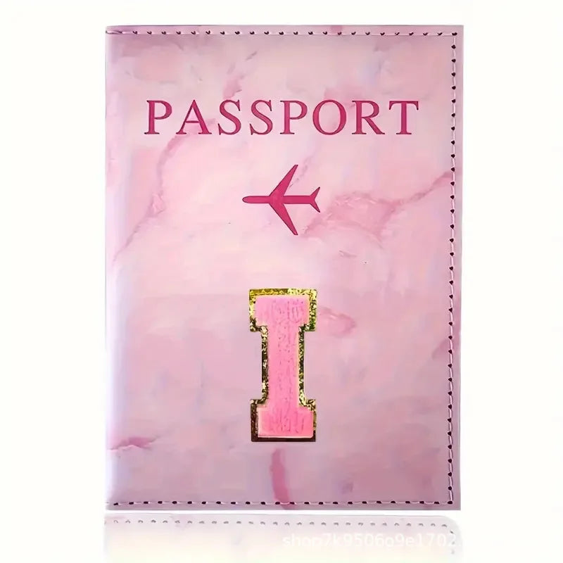 Pink PU Leather Passport Holder with Embroidery Label, Ticket & ID Credit Card Holder Cover, Travel Accessories