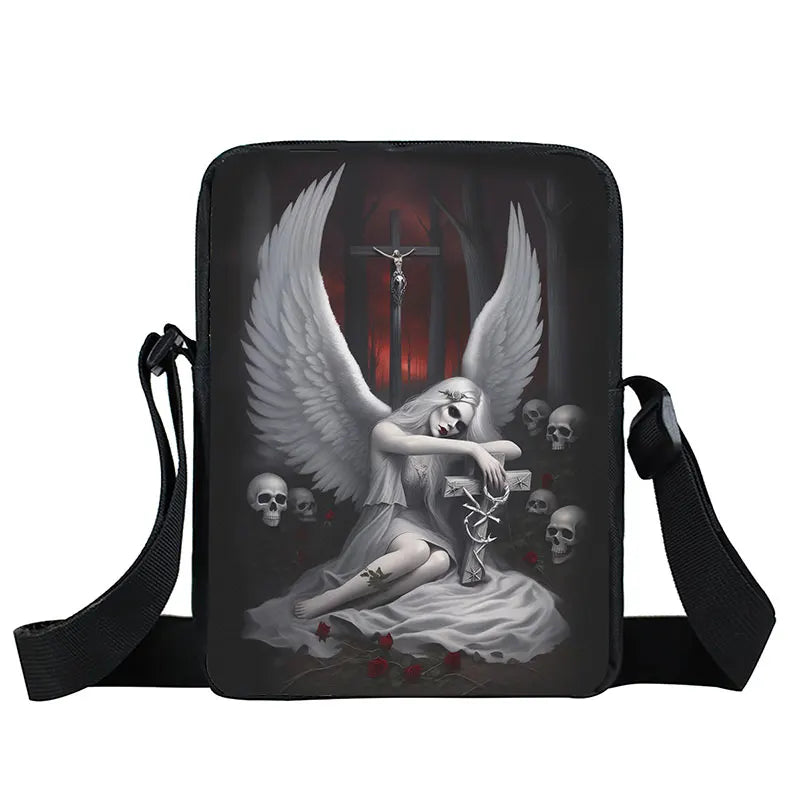 Skull Rose Butterfly Print Crossbody Bag Women Shoulder Bags for Travel Handbags Phone Holder Student Messenger Bags Gift