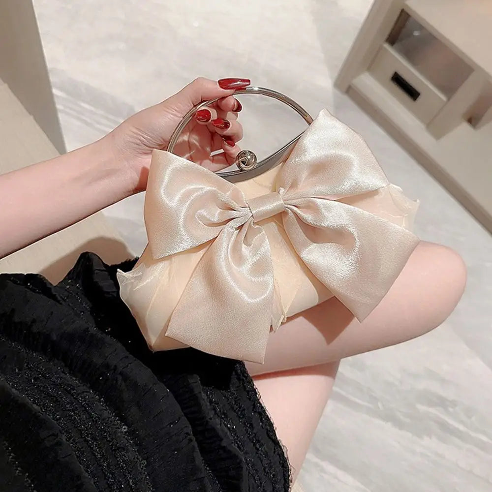 Gold Bright Silk Bowknot Evening Bag Women Elegant Fashion Banquet Clutch Chain Shoulder Bags Luxury Purse Female Party Handbags