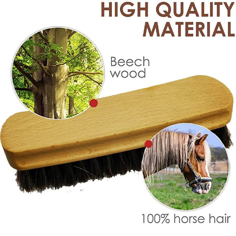 Natural Horsehair Bristles Soft Leather Shine Cleaning Brush for Cleaning Upholstery Cleaner Car Interior Wood Handle Anti Slip