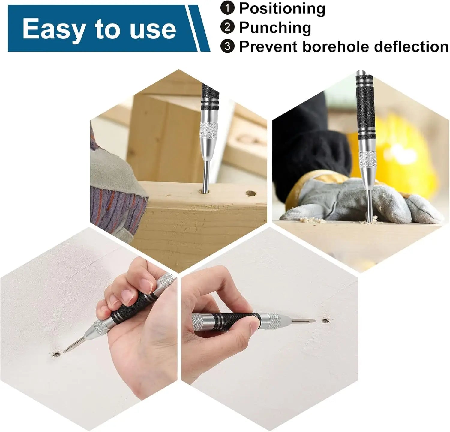 High Hardness Center Punch Non-slip Handle Tapered Punch Point Punch Locator Metal Drill Mark Center Punch Fitter's Chisel Punch