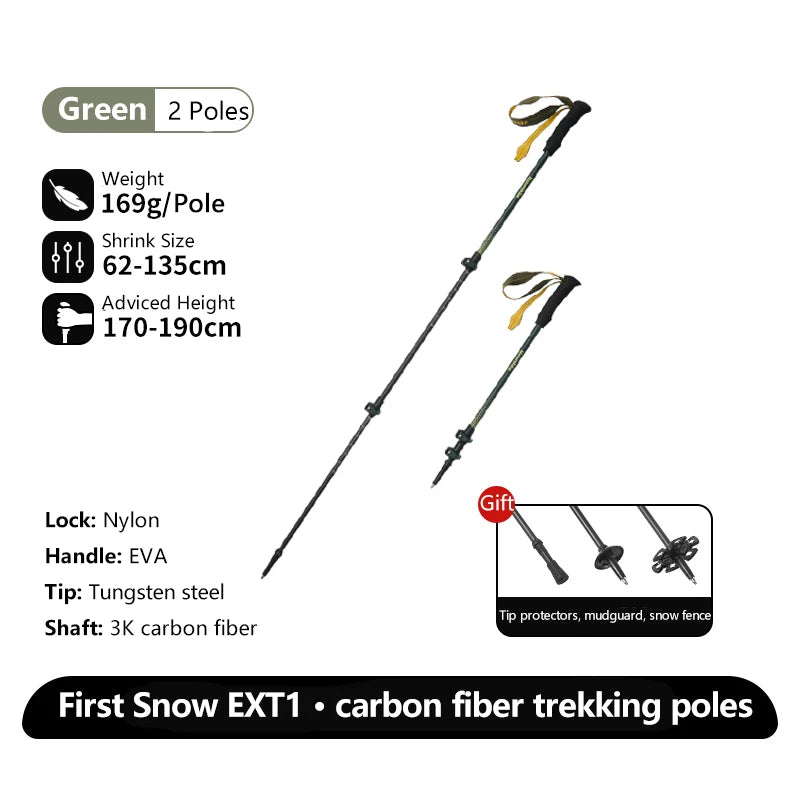 Naturehike Walking Stick First Snow EXT1 Carbon Fiber Hiking Poles 3 Section Ultra-light Telescopic Outdoor Climbing Hiking Cane