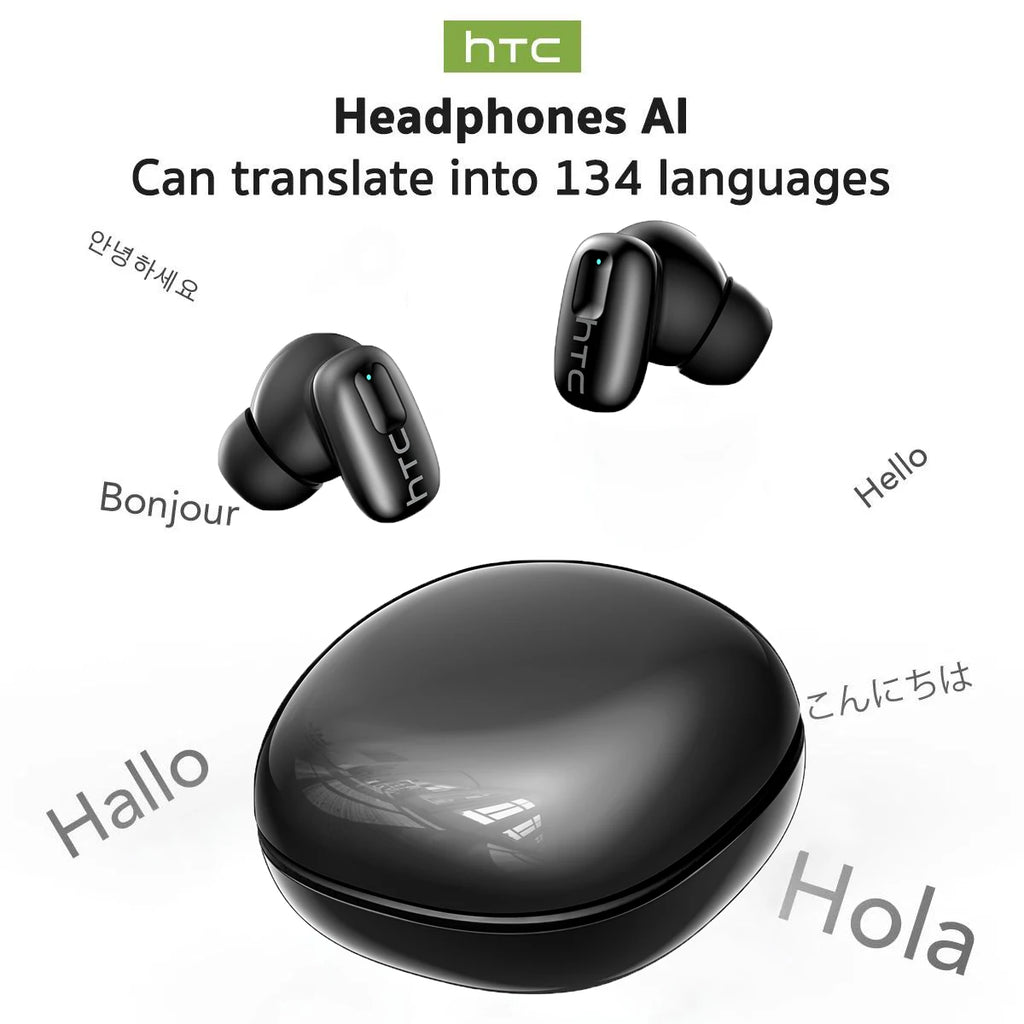 Auriculares Traductor DeIdioma 2026 HTC NE75 AI Real-Time Translator 3D Surround Sound Comfort Fit for Travel Gaming Earphones