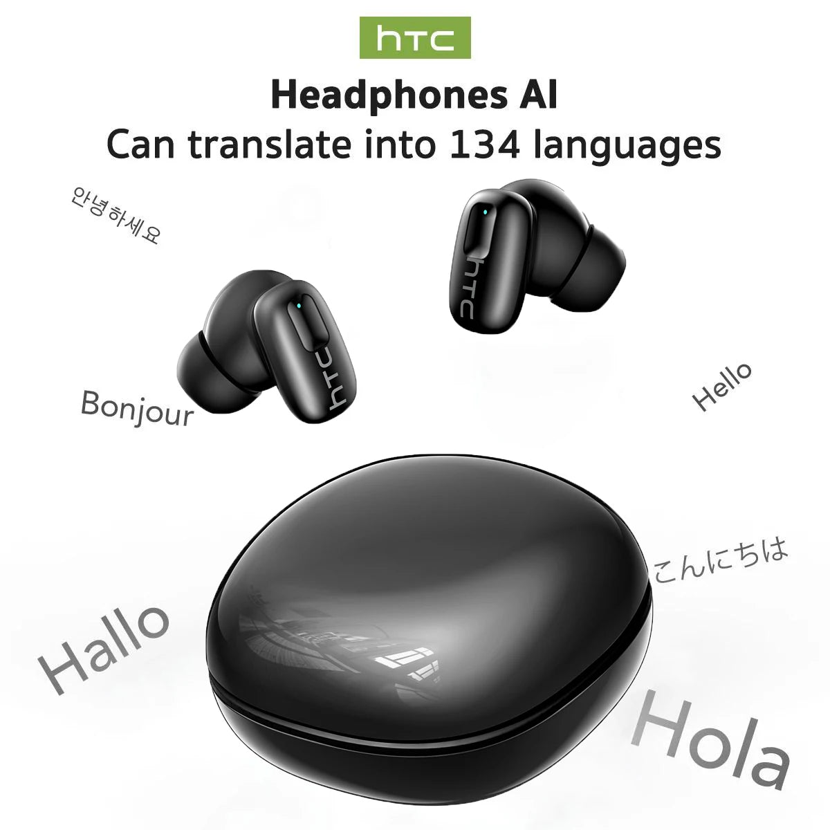 Auriculares Traductor DeIdioma 2026 HTC NE75 AI Real-Time Translator 3D Surround Sound Comfort Fit for Travel Gaming Earphones