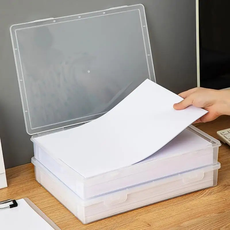 1Pcs A4 Size Clear File Organizer Boxes With Lids-Transparent Document Storage Containers For Office Home Organization