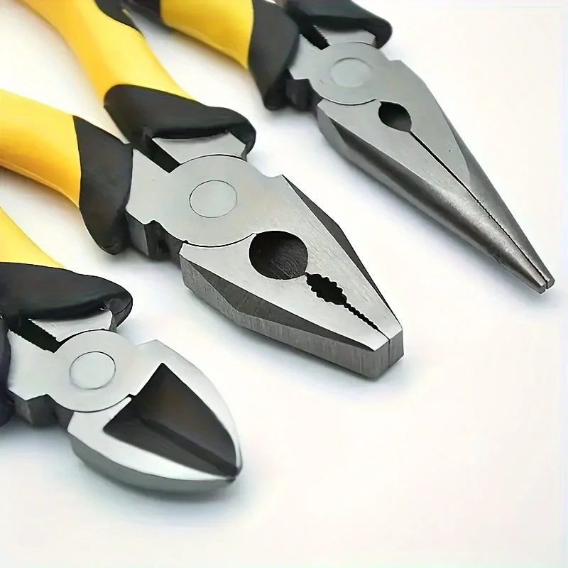 3pcs 6In Long Nose/Needle Nose/ Industrial Grade Pliers Suitable For Indoor And Outdoor Repair Work, Steel Cutting, Wire Cutting