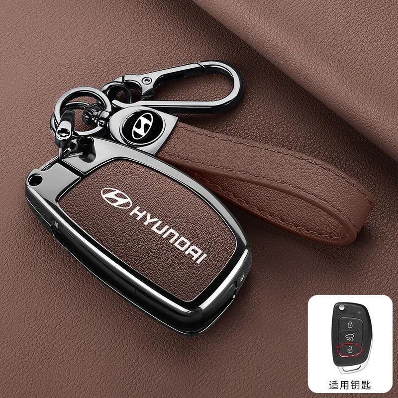 Zinc Alloy Leather Car Remote Key Case Cover For Hyundai Solaris Accent Tucson l10 l20 l30 IX35 Kia K2 K5 Rio Auto Accessories