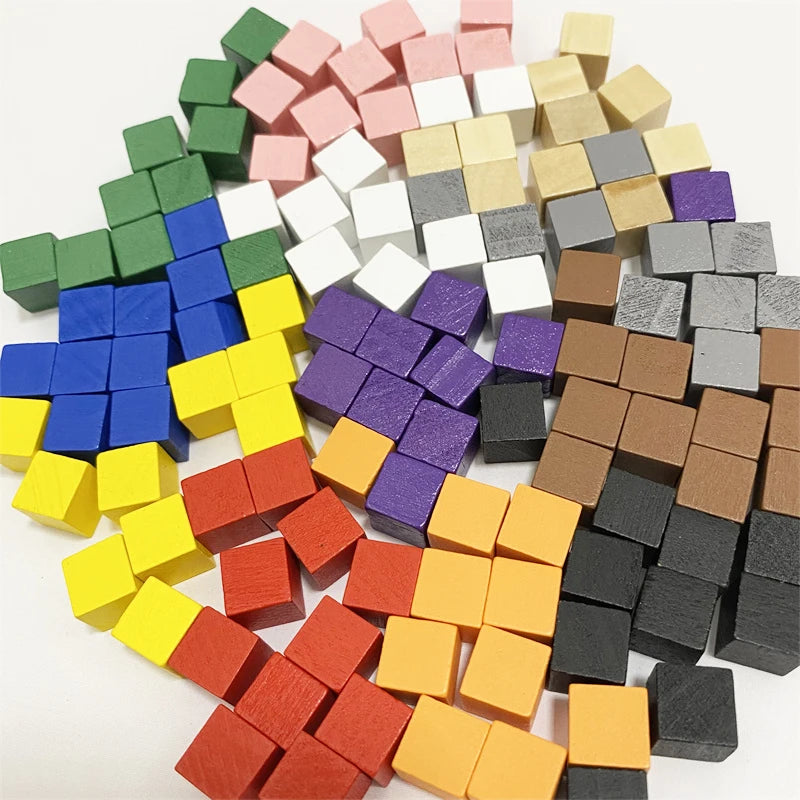 100Pcs/lots 10mm Wood Cubes Colorful Dice Chess Pieces Right Angle For Token Puzzle Board Games Early Education