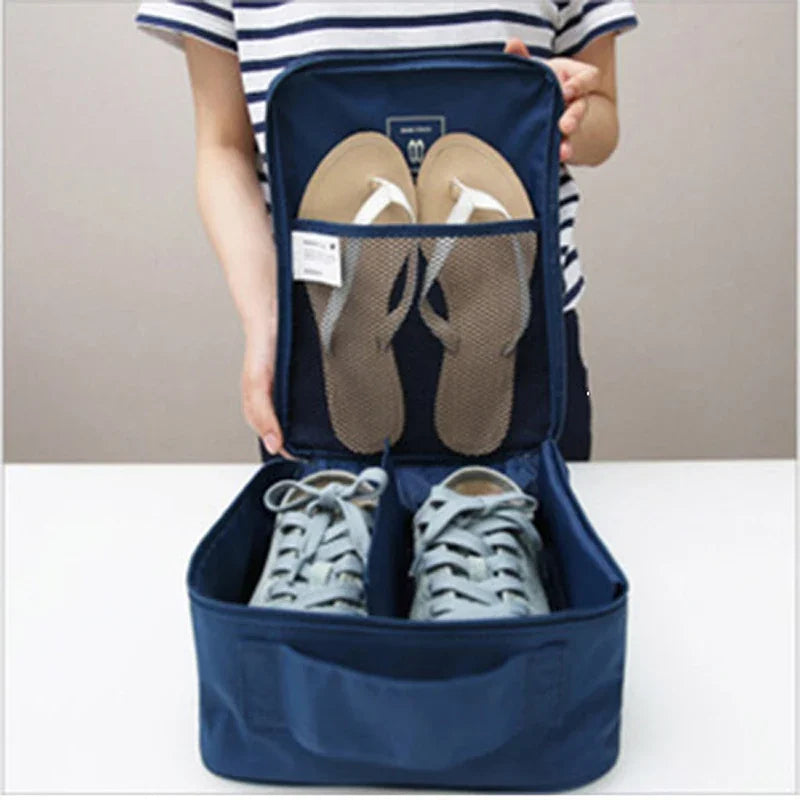 Portable Waterproof Travel Shoes Bag Three Pairs Storage Double Pouch Pocket Packing Cubes Handle Nylon Zipper Bag