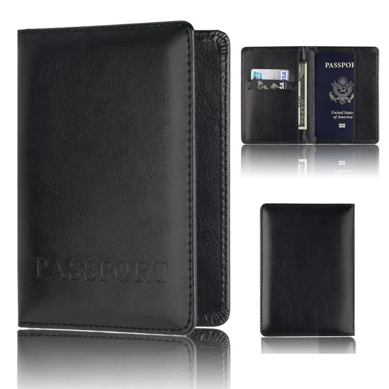Unisex PU Leather Passport Holder - Travel Document Case with Multi-Card Slots, Simple Protective Cover for Men & Women