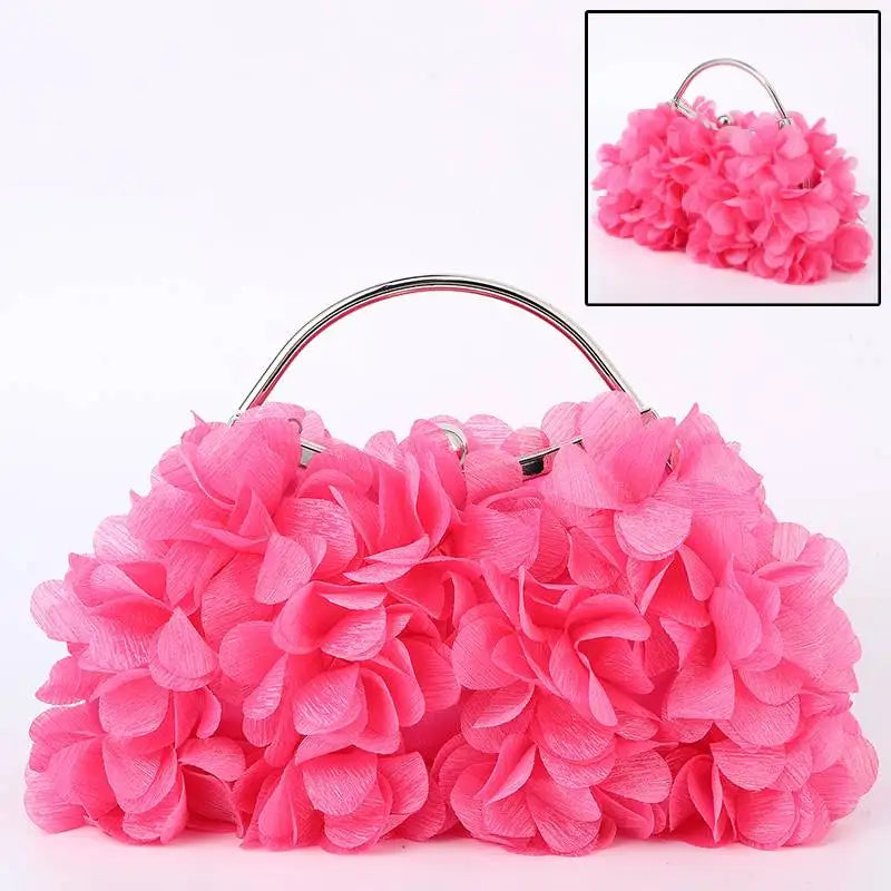 Flower Evening Clutch Purse Sweet Style Floral Wedding Romantic Bridal Handbag Metal Handle Banquet Dinner Dress Bags with Chain