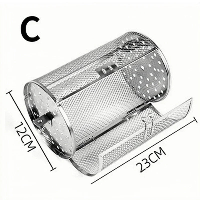 Stainless Steel Rotisserie Basket Rotisserie Grill Roaster Drum Oven Rotary Baking Cage for Peanut Dried Nut Coffee Beans BBQ