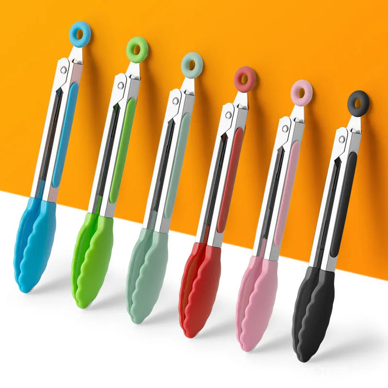 7/9/12inch Silicone Kitchen BBQ Tongs Stainless Steel Locking Cooking Tongs with Silicone Tips Non-Slip Food Tongs for Cooking