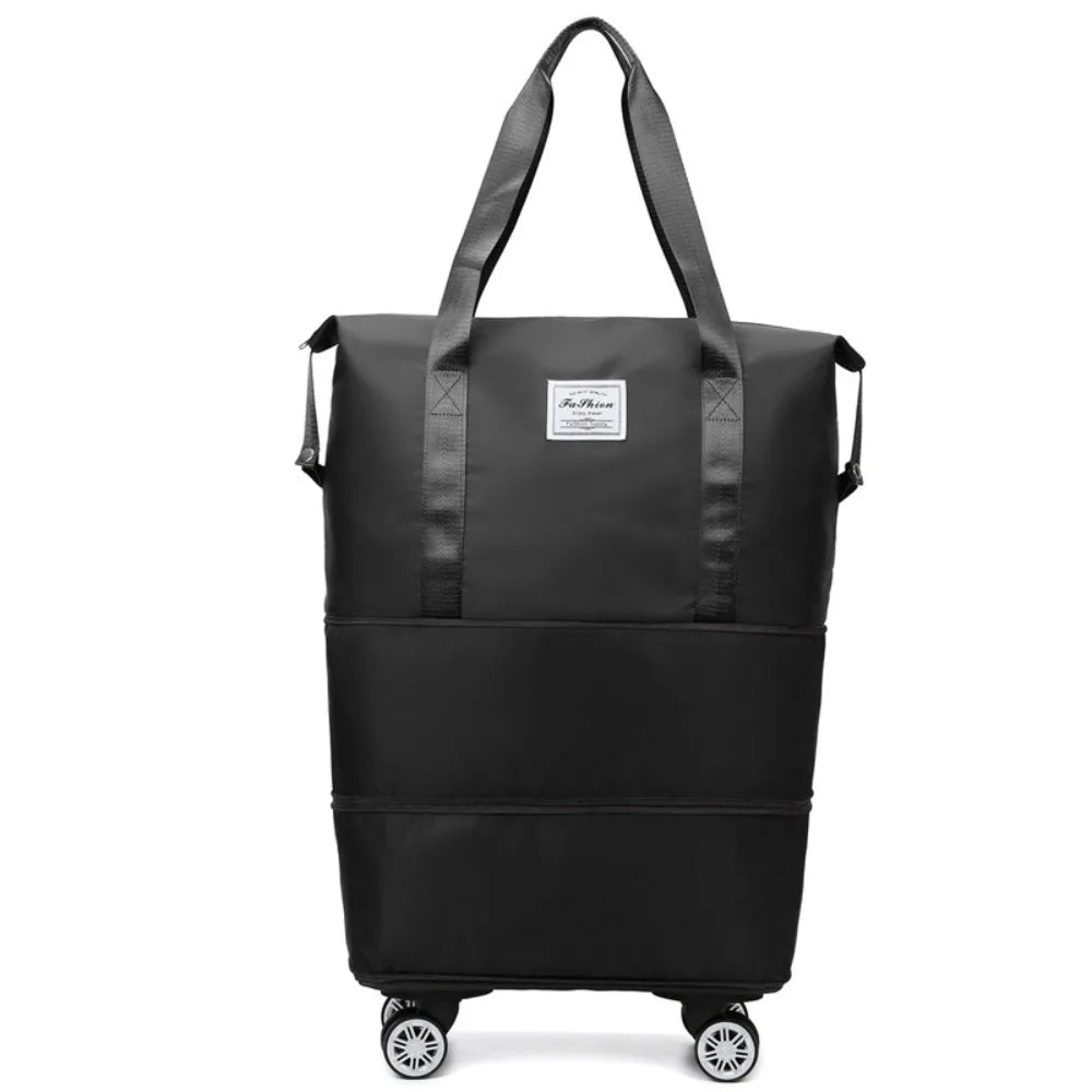Oxford Cloth Gym Bag with Wheels Sport Portable Collapsible Travel Tote Bag Dry-Wet Separation Expandable Luggage Storage Bag