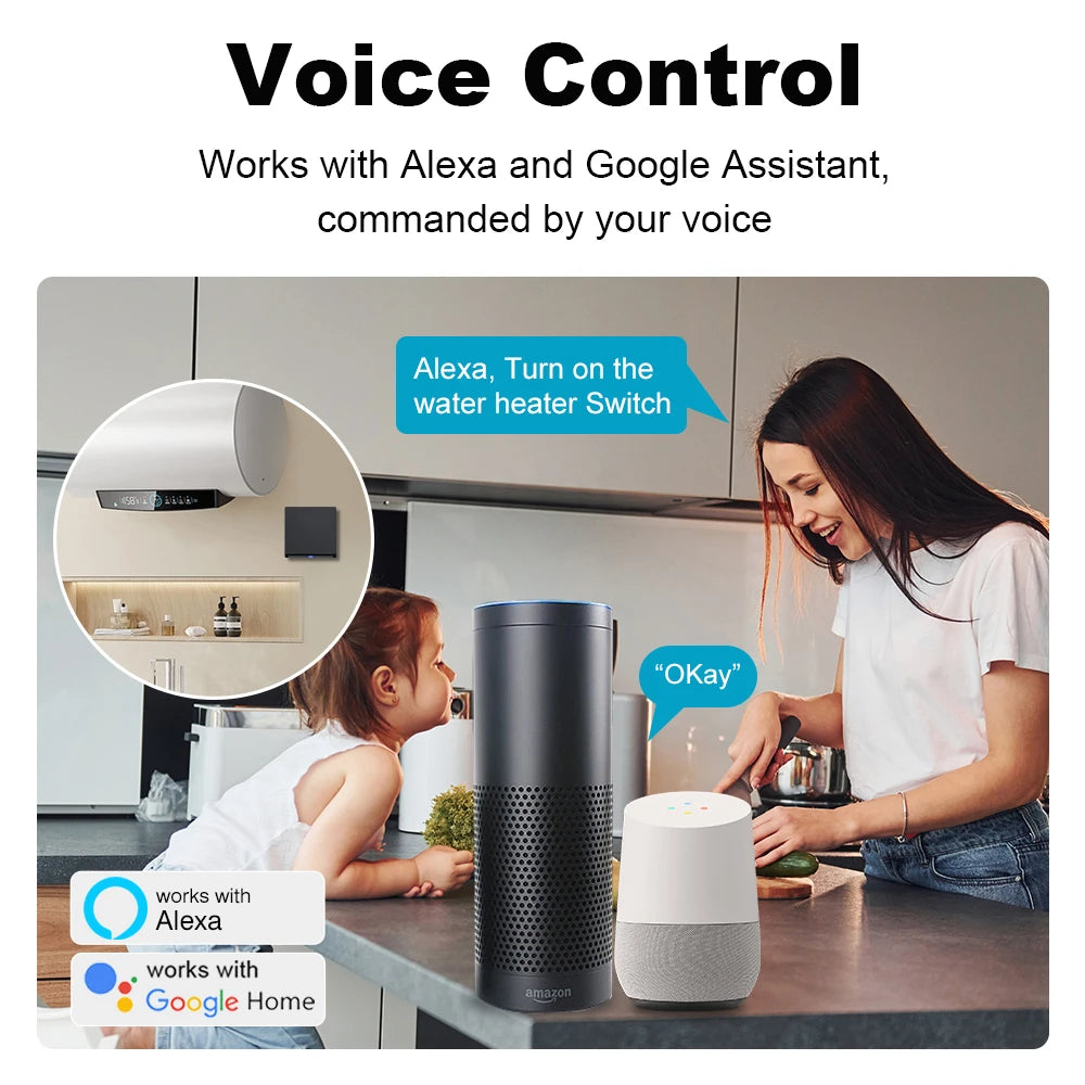 Tuya WiFi 40A 8800W Smart EU Boiler Switch Smart Water Heater Push Button Switch App Remote Timer Control For Alexa Google Home