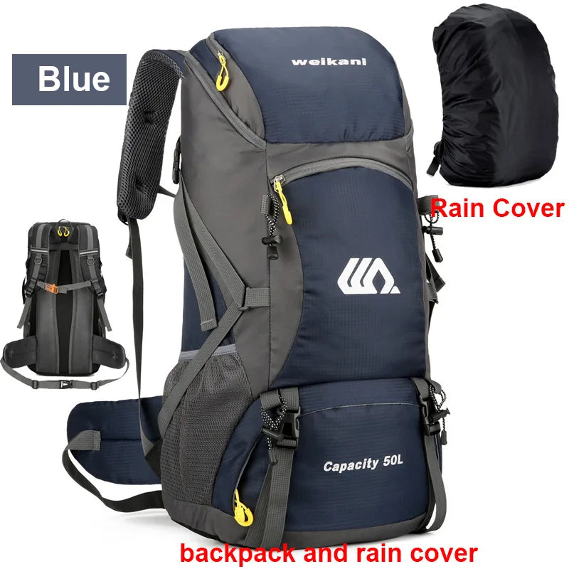 50L Travel Backpack Camping Men Large Hiking Bag Tourist Rucksack Waterproof Outdoor Sports Climbing Mountaineering Bag Luggage
